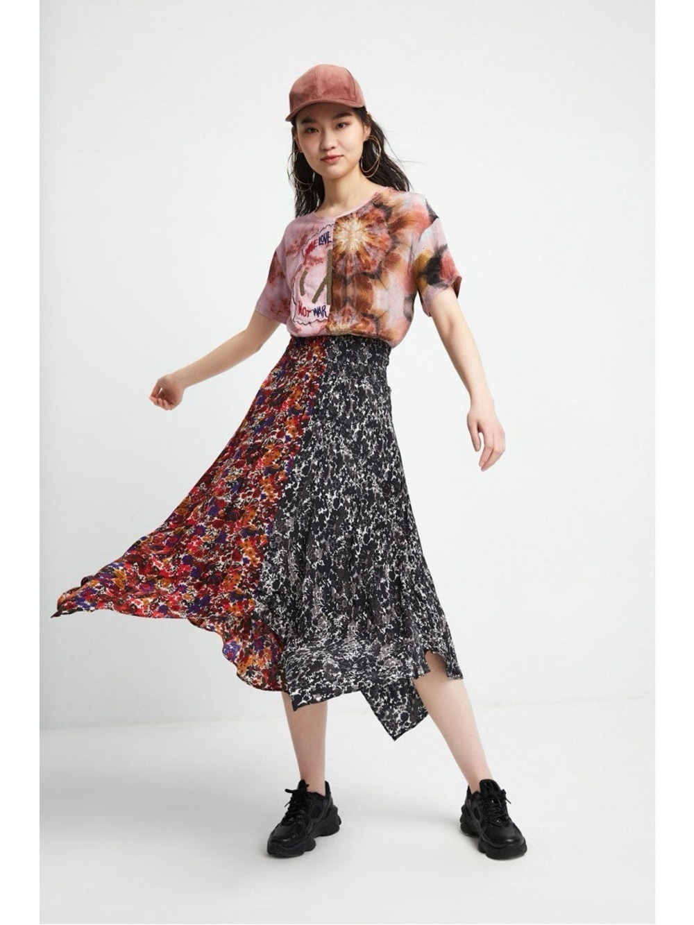 Desigual Asymmetrical Mixed Floral Midi Dress Size EU 40 Medium Multicolour